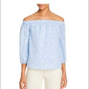 Milly Nova Off-Shoulder Eyelet Floral Embroidered Top